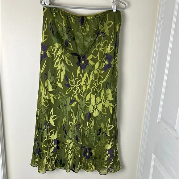 Vintage Jacques Vert 26% Silk Blend Brocade Floral Green Slip Skirt Size 14 - Picture 6 of 13